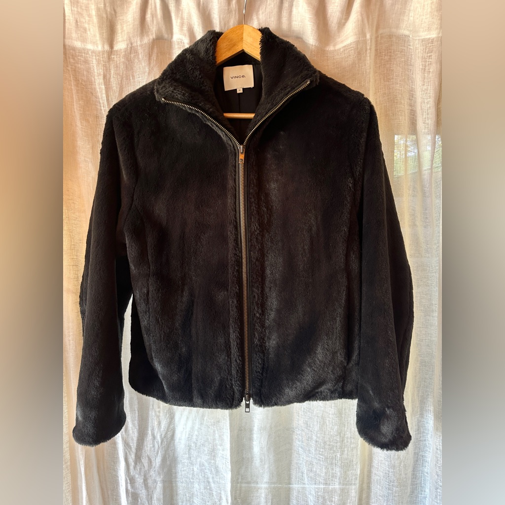 Like New Vince Plush Soft Black Faux-Fur Jacket Xs